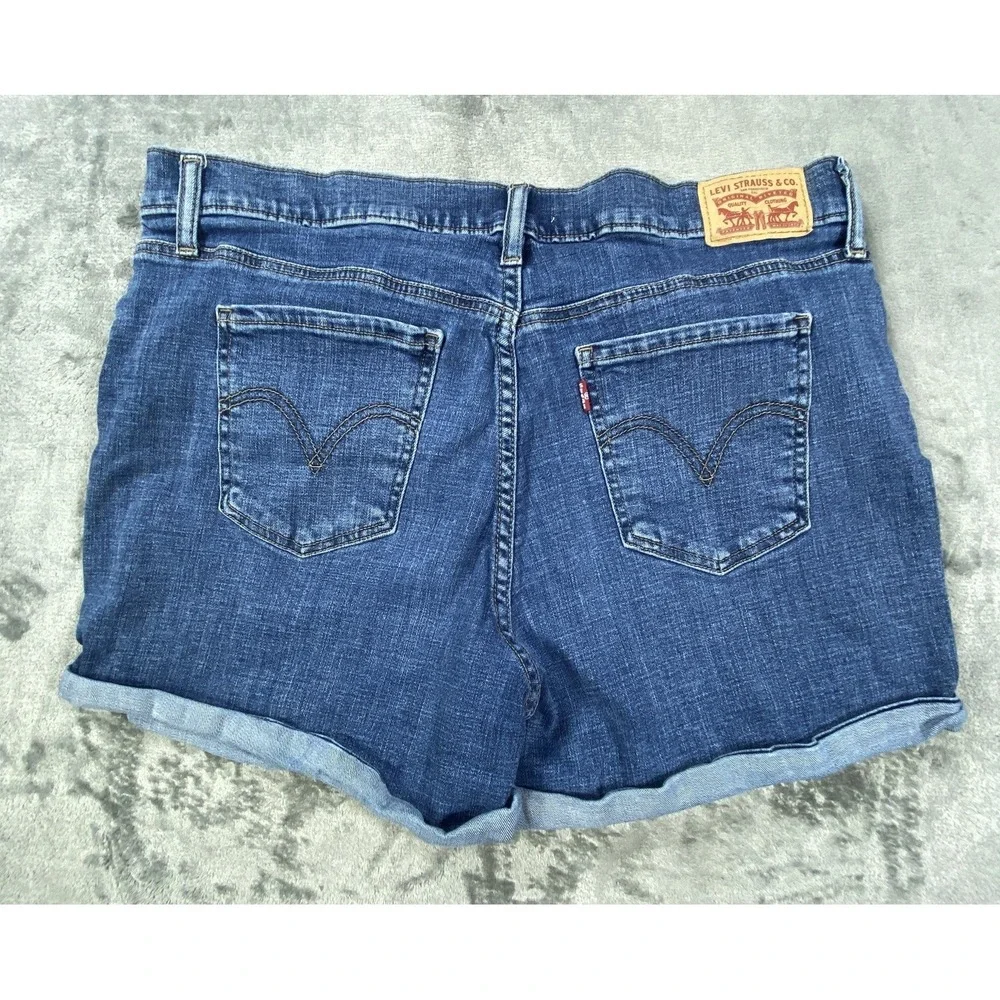 Levi's Mid Length Shorts Womens 33 Blue Zip Fly Whiskers Denim Cuffed Distressed